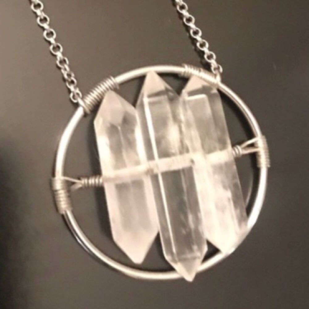 Crystal quartz necklace . 3  genuine crystal quartz double point boho gem silver - Picture 2 of 10